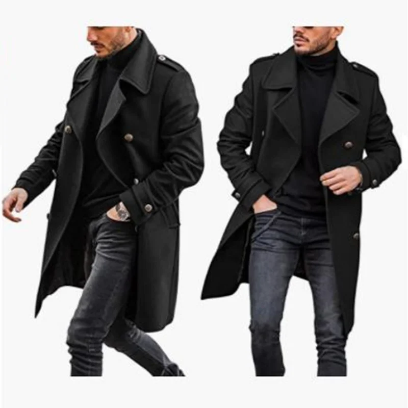 

Woolen Coat Mid-Length Men's British Design Autumn-Winter Warm and Thickening Coat Suit Collar Woolen Coat