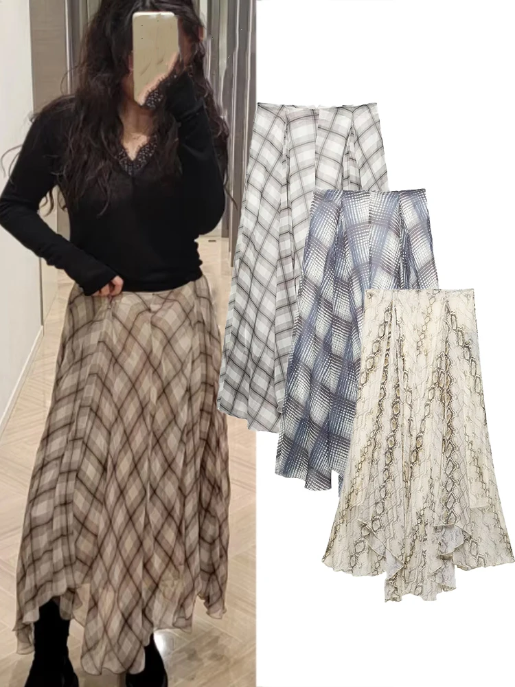 

TRAFZA женская летняя новая популярная юбка-миди со змеиным принтом и широким капюшоном, женская уникальная элегантная длинная юбка трапециевидной формы с высокой талией