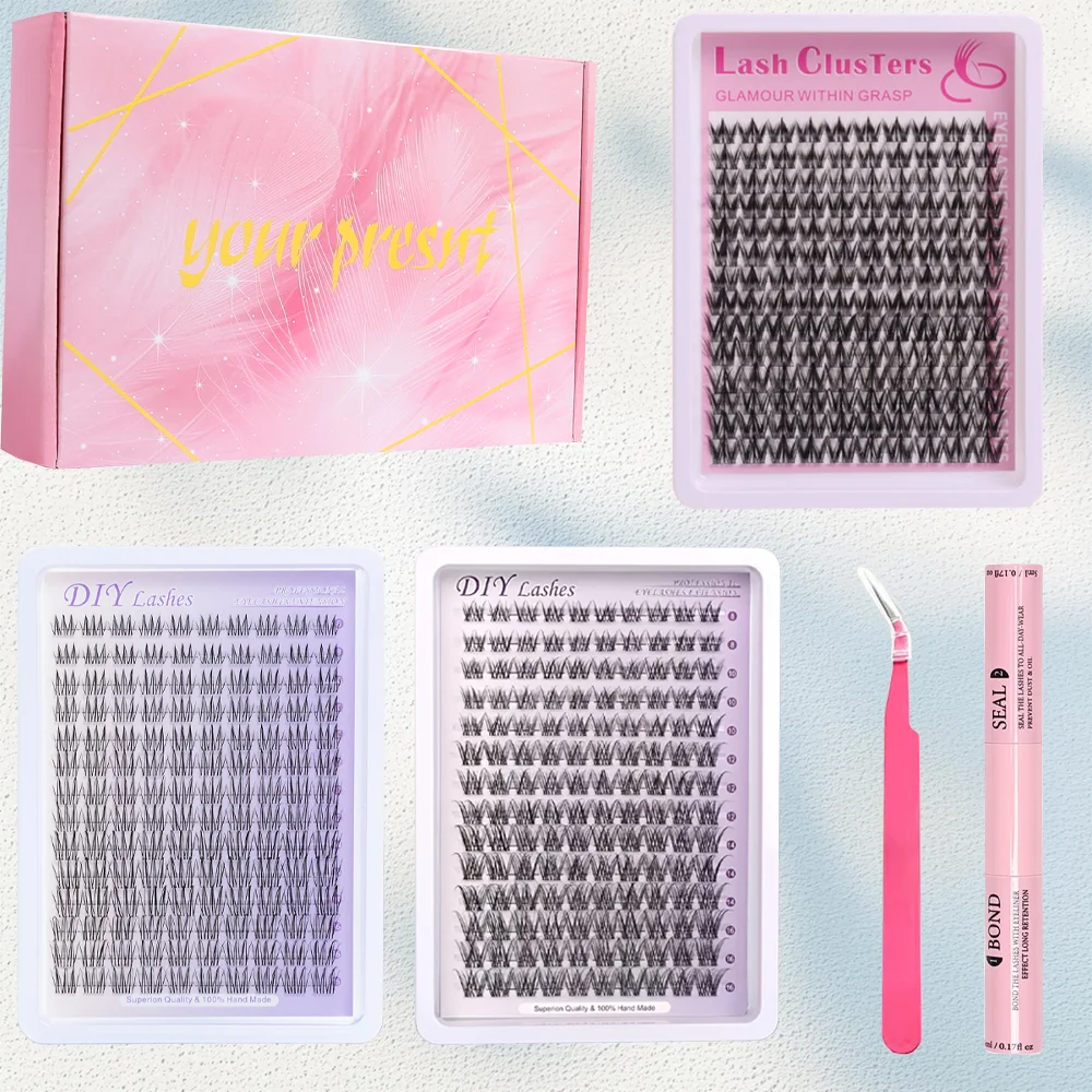 3 boxes of 420 cartoon cluster shaped false eyelashes, wet cartoon style natural cluster connected eyelashes, novice pointed cur