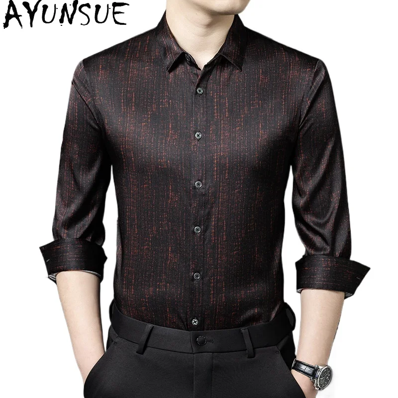 

AYUNSUE High-end 90.8% Natural Mulberry Silk Shirts Man 20026 Spring Fashion Long Sleeve Shirt New Style Casual Shirt Mens Tops
