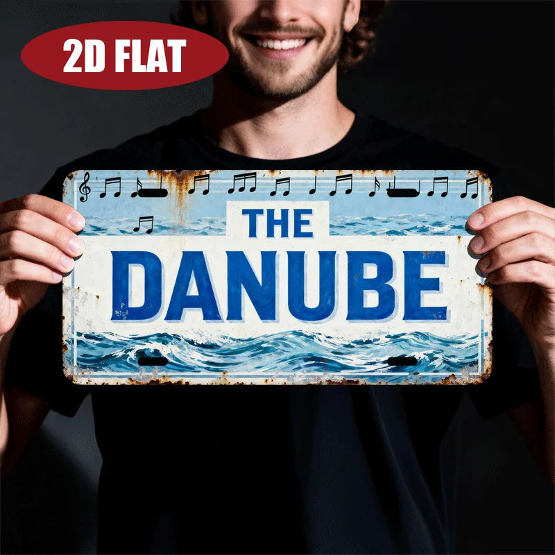 2D Flat - [Enable ] 2D Flat2D Plane - 1pc 2D Plane Retro Danube Wall Art | 30.48X15.24 Cm, Blue And Design, Country Travel Theme