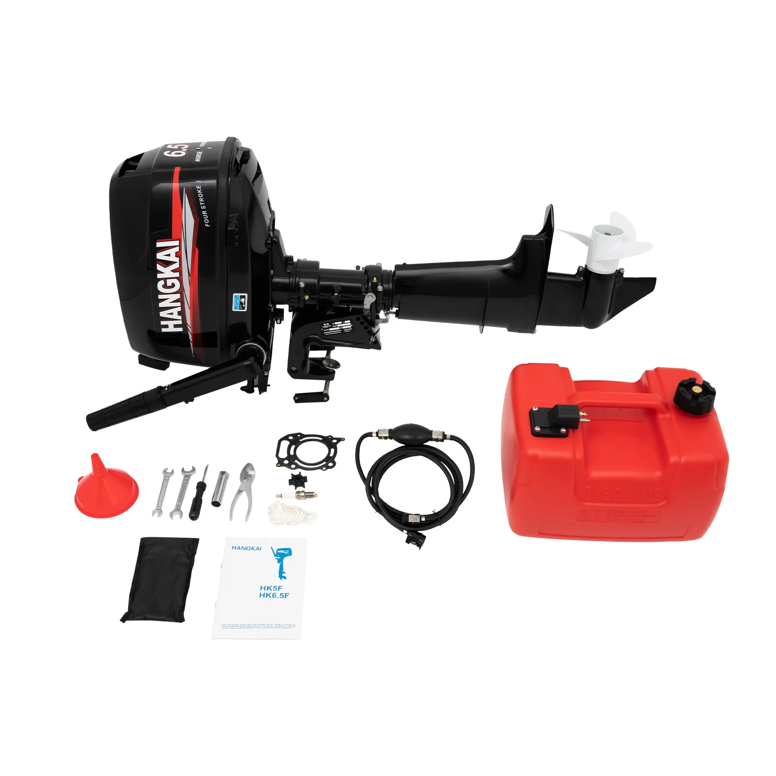 4-Stroke 6.5 HP Outboard Engine Kit with Oil Pipe & Fuel Tank Water Cooling and CDI System Outboard Motor for Inflatable Boats