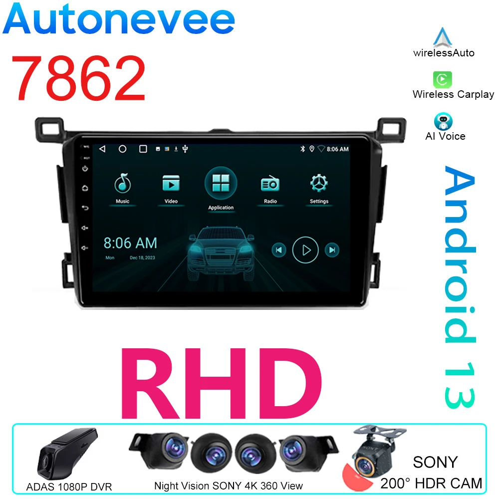 

7862 4G For Toyota RAV4 4 XA40 5 XA50 2012 - 2018 Right hand driver Radio Multimedia Navigation GPS Stereo Carplay No 2din 2 din