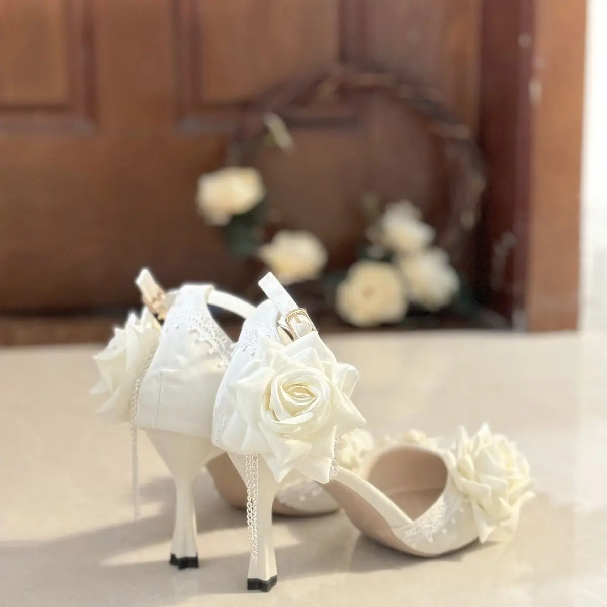 Luxury Handmade Designer Lolita Heels for Women - Y2K Style Pearl-Embellished White Floral Wedding & Coming-of-Age Shoes
