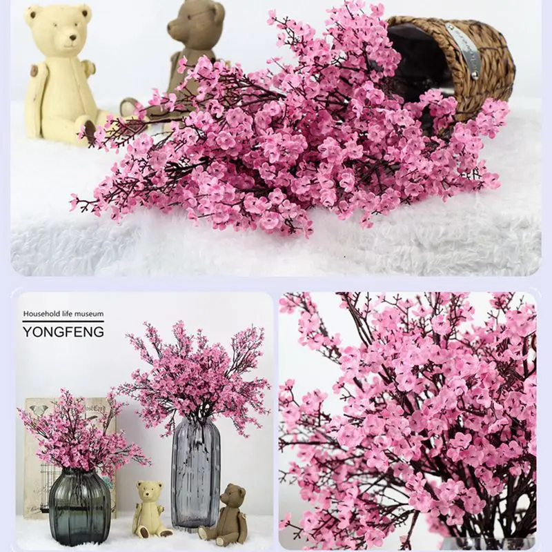 Sakura Artificial Flowers Bouquet for Home Room Decor Garden Wedding Decoration Outdoor Fake Flower DIY Vase Ornament Accessory