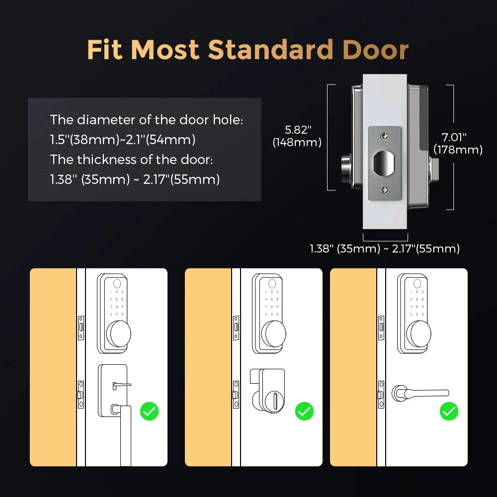 Kadonio Security Digital Deadbolt z aplikacją Tuya hasło bezkluczykowy inteligentny zamek do drzwi linii papilarnych do domu