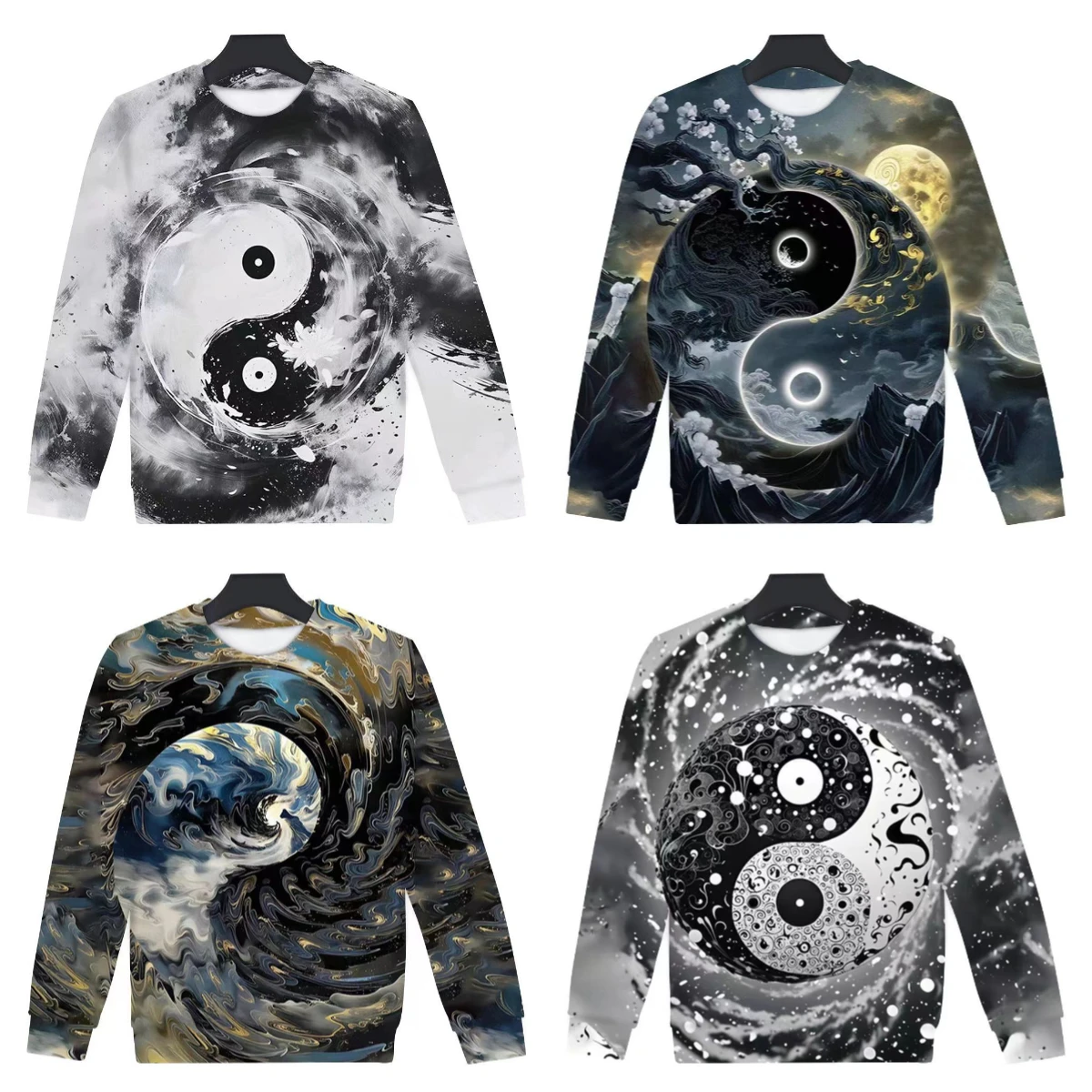 

Yin-Yang Tai Chi 3D Print Long Sleeve Round Neck Sweatshirt for Youth Boys and Girls; Long Sleeve Round Neck Outerwear