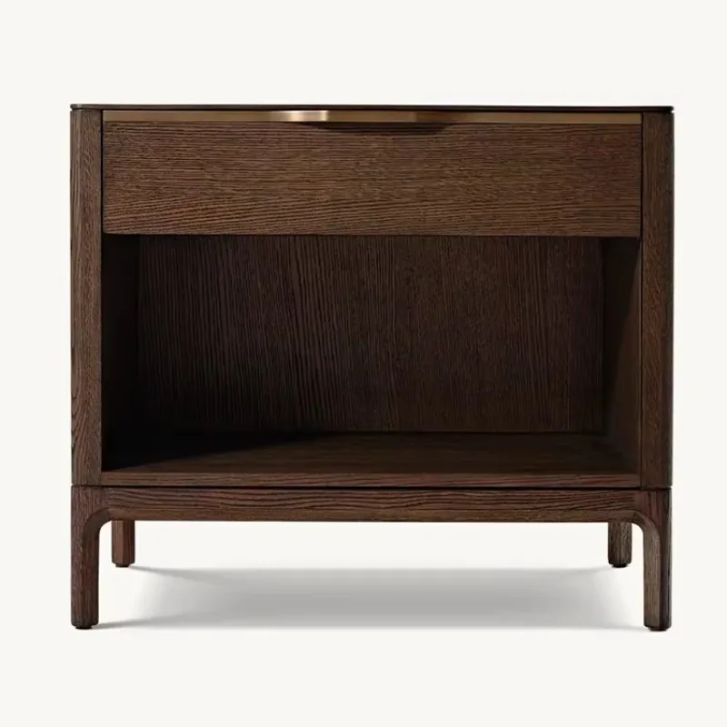 Faddish Natural Oak Wooden Nightstand Custom Size Nightstand With Groove