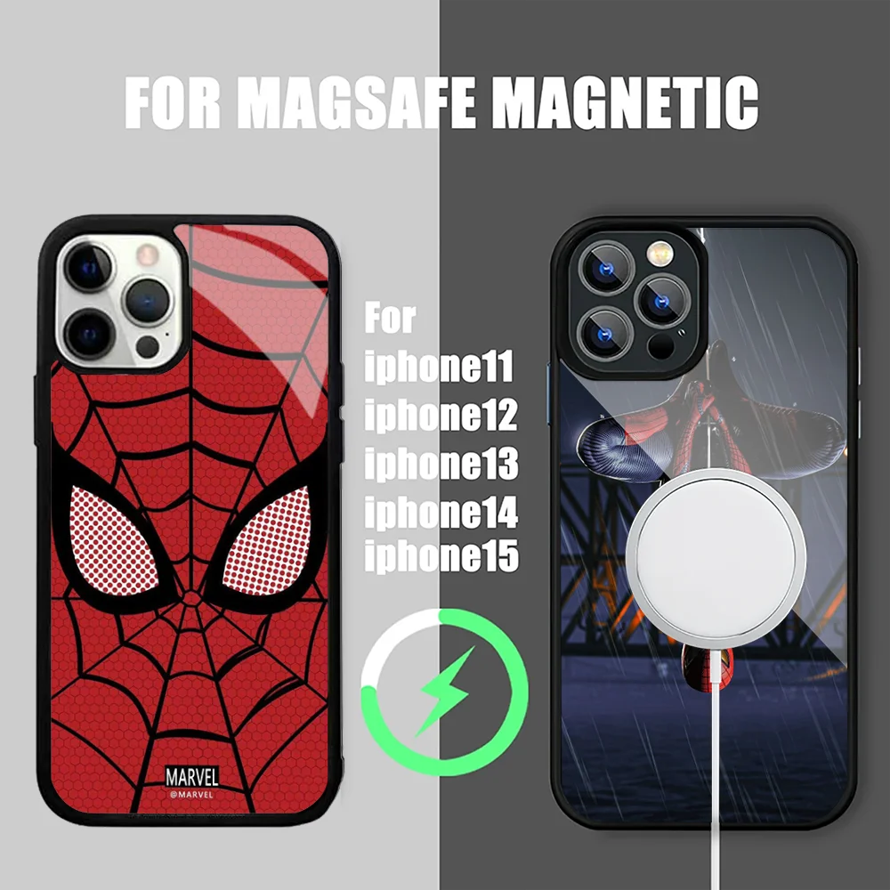 M-Marvels S-Spiders-Man Phone Case Strong Magnetic For IPhone 15 14 13 Pro Max 11 12 Mini For Magsafe Wireless Charging Cover