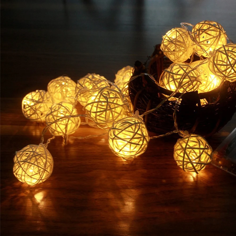 

Fairy Rattan Balls LED String 10/20/40LEDs Christmas Light Wedding Holiday Decoration Outdoor Patio Garland Light 1.2m/2.5m/5m