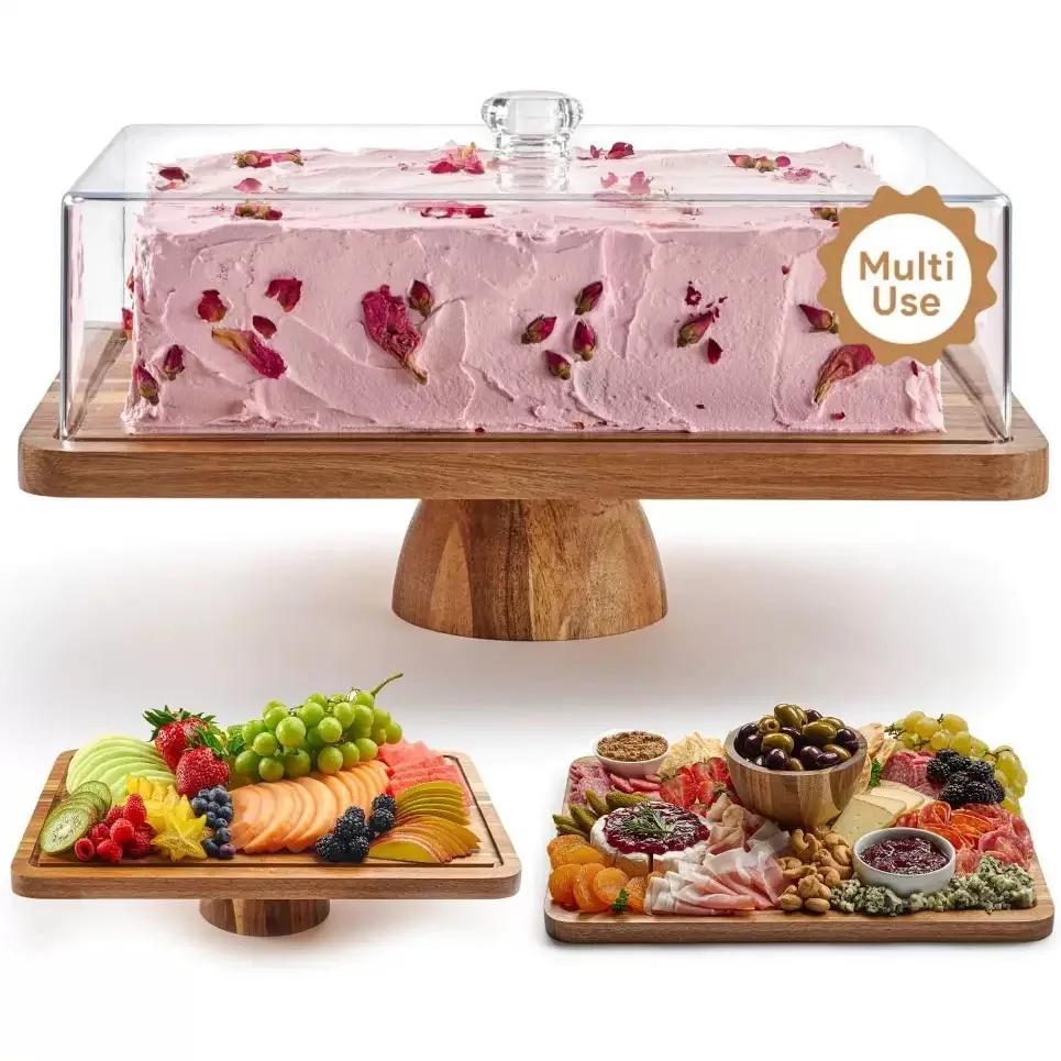 Wood Cake Stand – Wooden Dessert Display Tray with High Foot for Table Decoration, Pastry Serving & Home Party