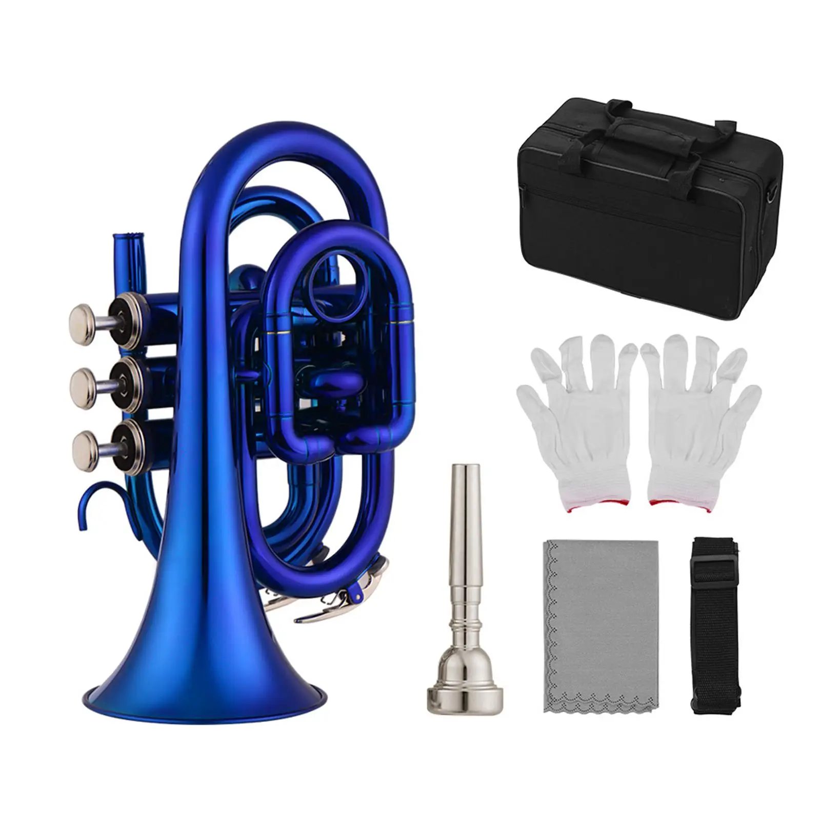 Muslady Trumpet Mini  Trumpet Bb Flat Brass Material Wind Instrument with Mouthpiece Gloves Cleaning Cloth Carrying Case