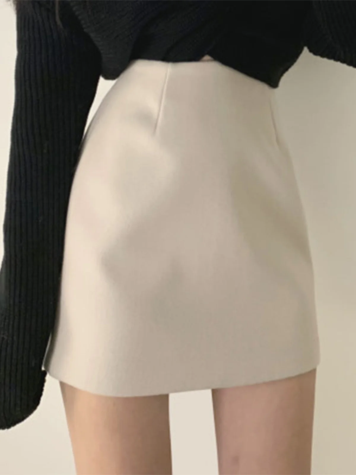 High Waist A-Line  Skirt Women's Woolen Elastic Slimming Short Skirt Fashionable All-Season Polyester Fiber Skirt