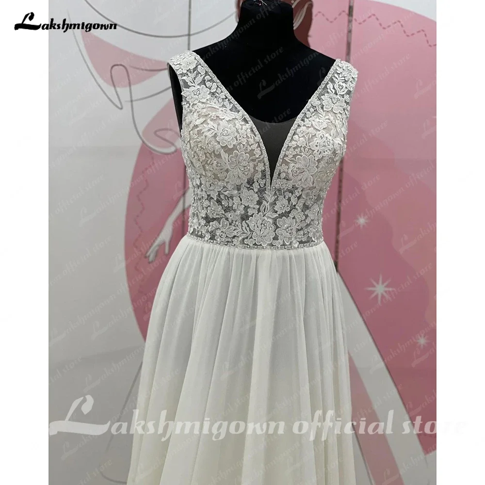 Lakshmigown Perlen-Spitzen-Chiffon Bohemian Boho Hochzeitskleid mit V-Ausschnitt 2027 Rückenfreies Brautkleid Maßgeschneidertes Trouwjurk – Detail 6