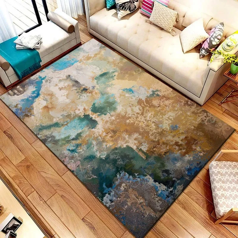 Vibrant Artistry Multicolor Abstract Rugs Modern Living Room Carpets Dark Blue and Gray Floor Mats Washable Rugs for Home Decor