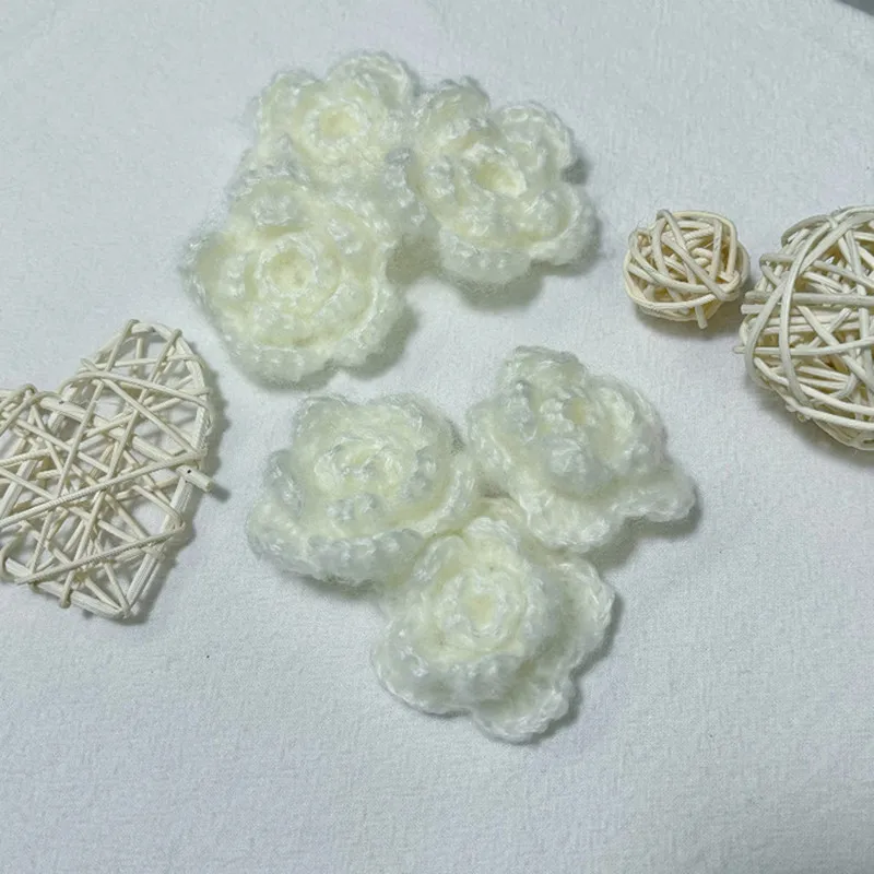 5Cm Mohair Hand Hook Flower 3D Three-layer Wool Flowers Stickers 15PCS Of Hand-crocheted Clothing Accessories