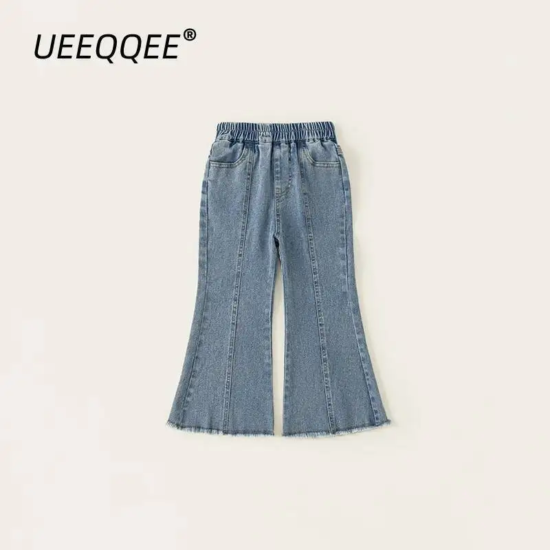 

Spring Autumn Children Jeans 5-14Y Girls Spliced Bell-bottoms Flare Denim Pants Trousers Korean Preteen Wear For Kids Clothing