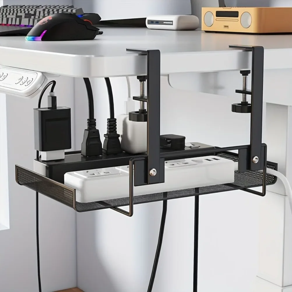 Table Wiring Organizers Storage Rack Under Computer Desk Wifi Router Holder Non Perforated Wire Box Living Room Accessories view 2
