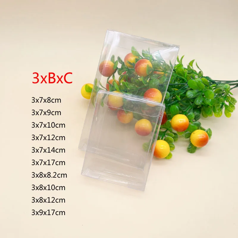 50pcs 3xBxC Transparent Wedding Boxs Clear PVC Small Gift Box Open Both Sides Plastic Box Storage Packaging Christmas Gift Boxes