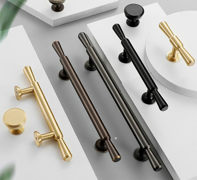 Multi Size ottone massiccio oro moderno semplice armadio da cucina manopole e maniglie cassetto tira camera da letto manopole nere T Bar Cabinet Pull