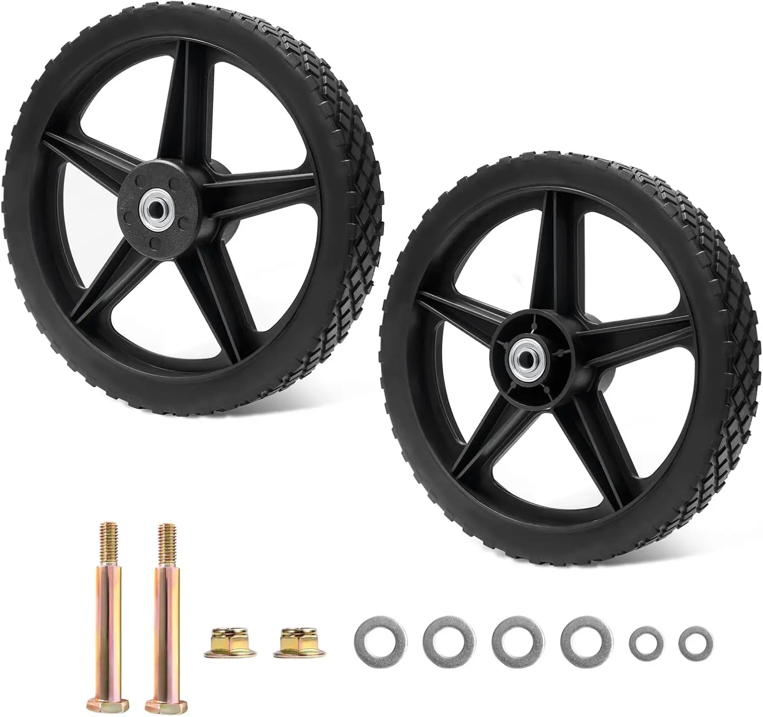 16" Lawn Mower Wheels 16x1.75'' Spoked Plastic Tire Set of 2 for Garden Cart, Wheelbarrow, Trolley, Dolly