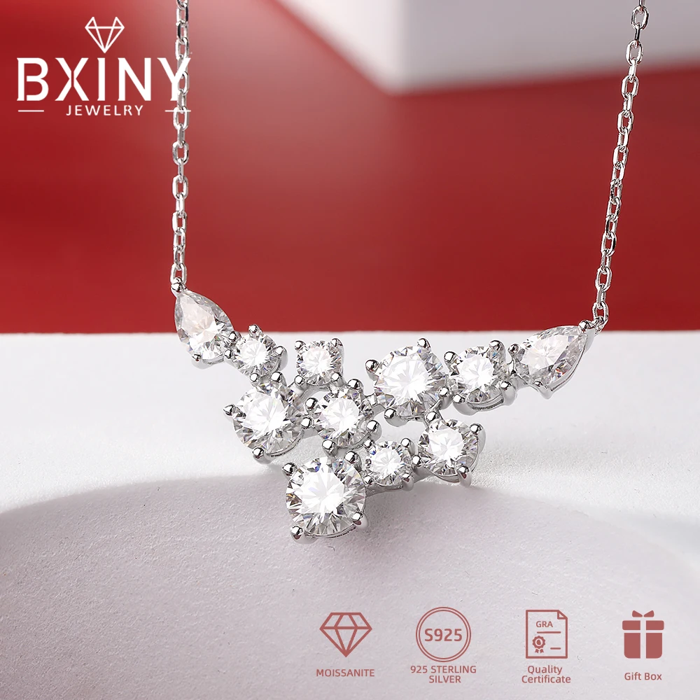 

BXINY GRA сертифицированное все муассанитовое ожерелье S925, серебряное круглое/грушевидная огранка, лабораторная бриллиантовая цепочка на шею для женщин, ювелирные изделия, подарок