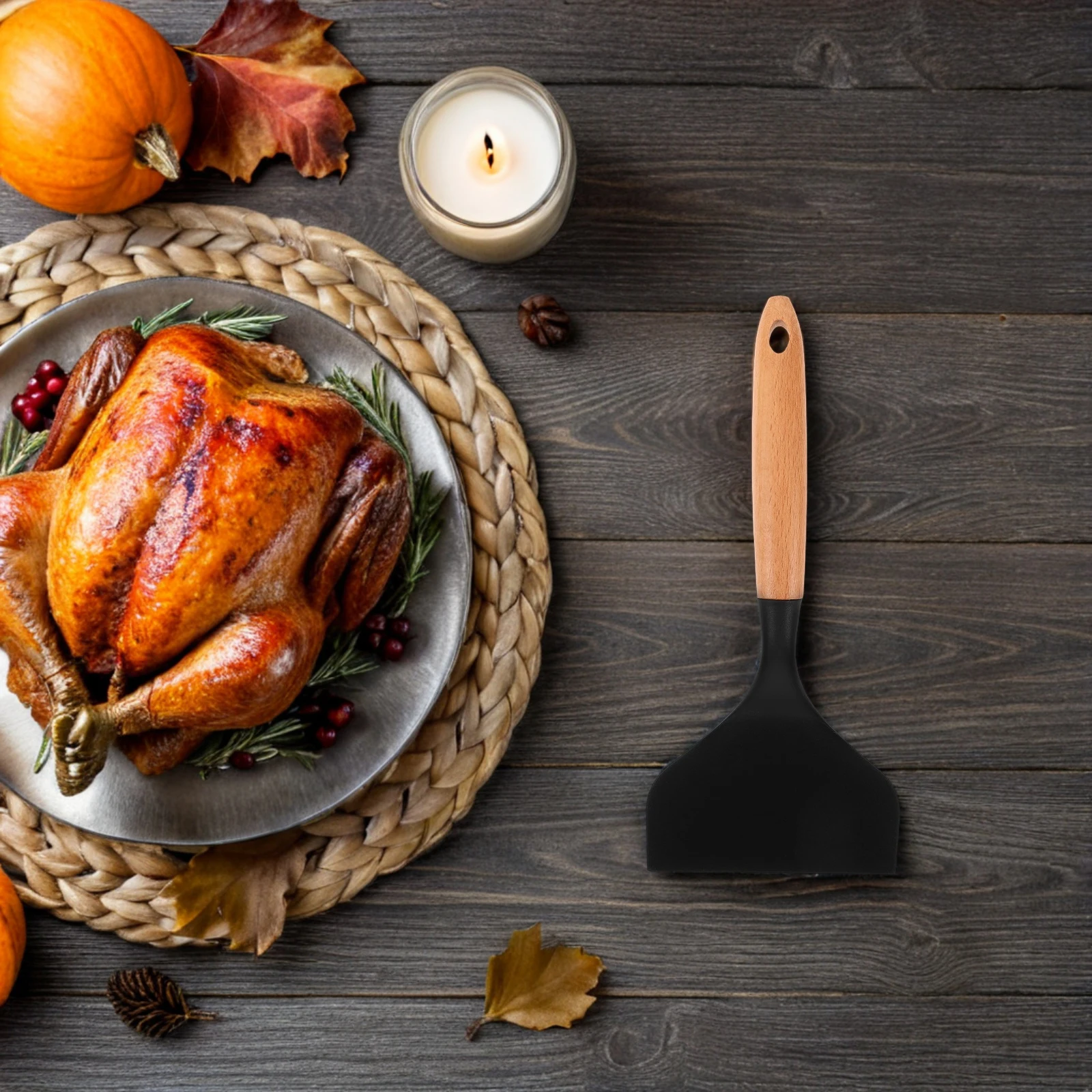 

Extra Wide Silicone Pancake Spatula Wooden Handle Heat Resistant Non-Stick Kitchen Cooking Turner For Eggs Fish Meat Wok Utensil