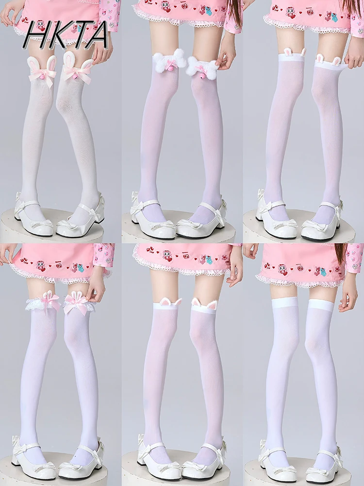 

Sweet and Cute Cartoon Versatile Lolita Knee High Socks Women Bow Lace Stitching Kawaii Summer Solid Color Jk Stockings Ladies