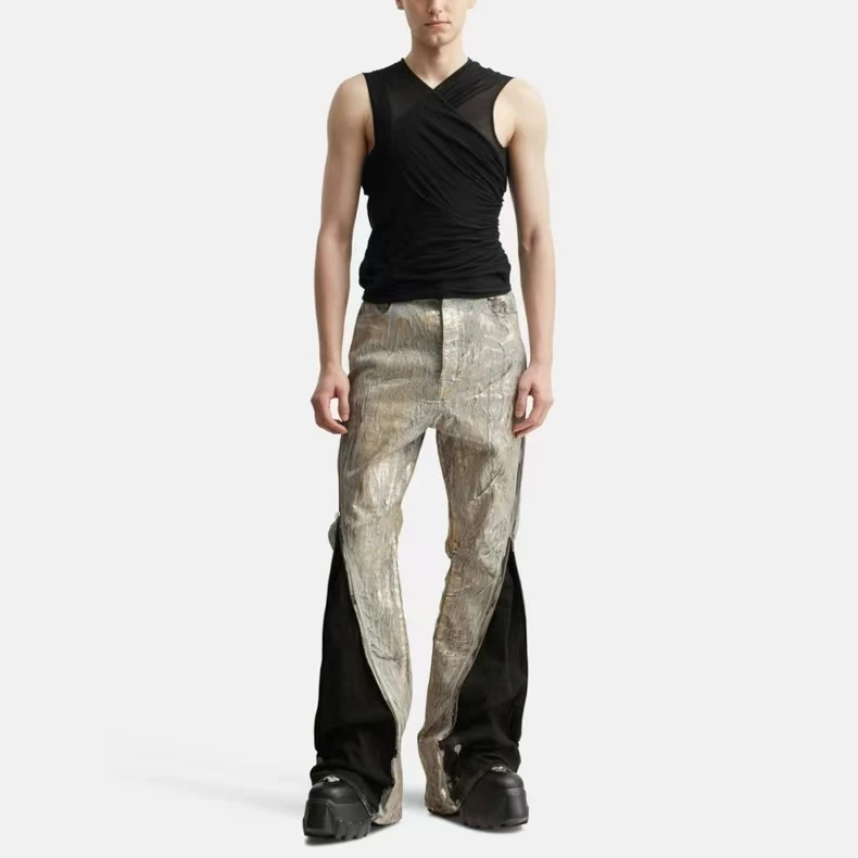 High Street RO Denim Pants Men's Hot Stamping Zipper Dark Style Street New Style Hot Stamping Bull Streetwear Jeans Pant