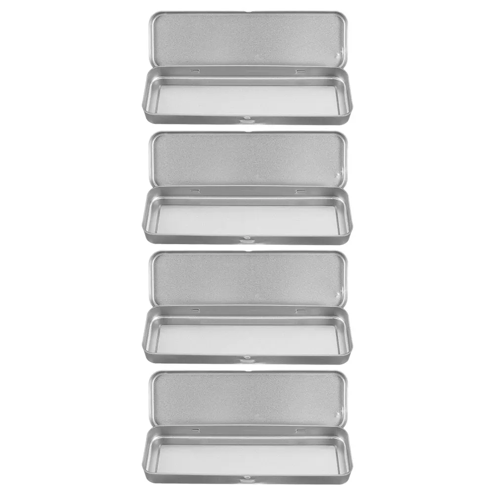 

4 Pcs Tweezers Tool Box Metal Pencil Case Tinplate Spacious Stylish Stationery Boxes Portable Rectangular Pen Holder