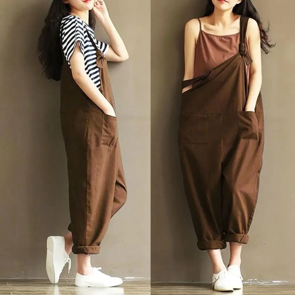 

2024 New Womens Jumper Overalls Cami Loose Romper Oversize Ladies Dungarees Jumpsuit Pockets Tank Pants