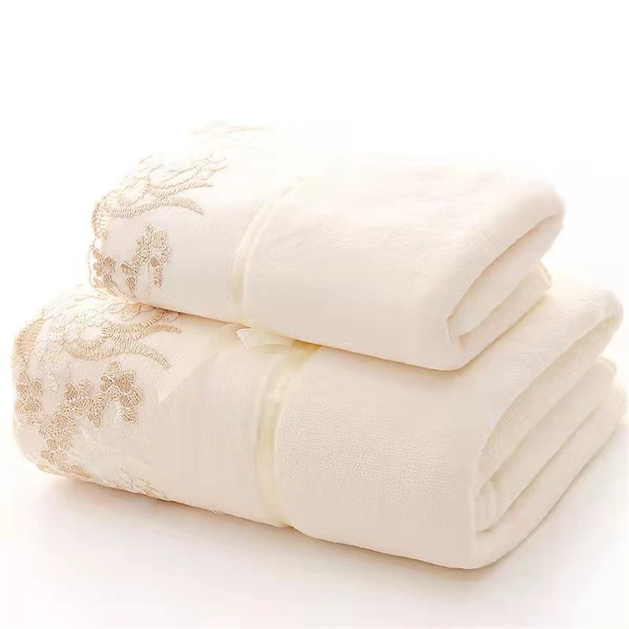 2pcs Quick Dry Microfiber Towel Set Solid Color 75x35cm Face Towel And 140x70cm Bath Towel Embroidered for Bathroom
