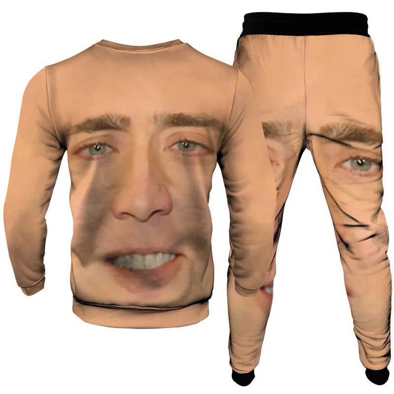 New 3D Printing Famous Actor Nicolas Cage Fashion Men Women Tracksuits Crewneck sweater+pants Plus Size S-7XL Harajuku