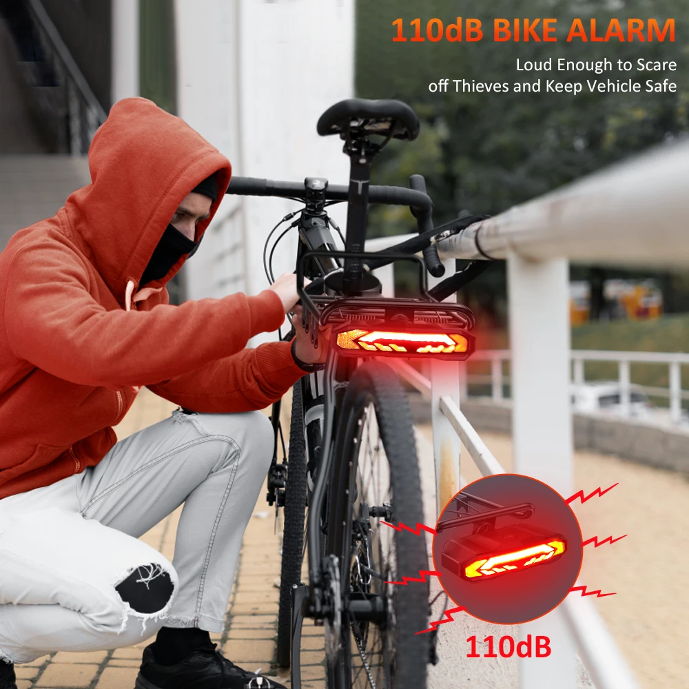 Anchtek Wireless Bicycle Alarm With Turn Signal USB Charging IP65 Waterproof Bike Signal Brake Rear Lamp With Mounting Bracket