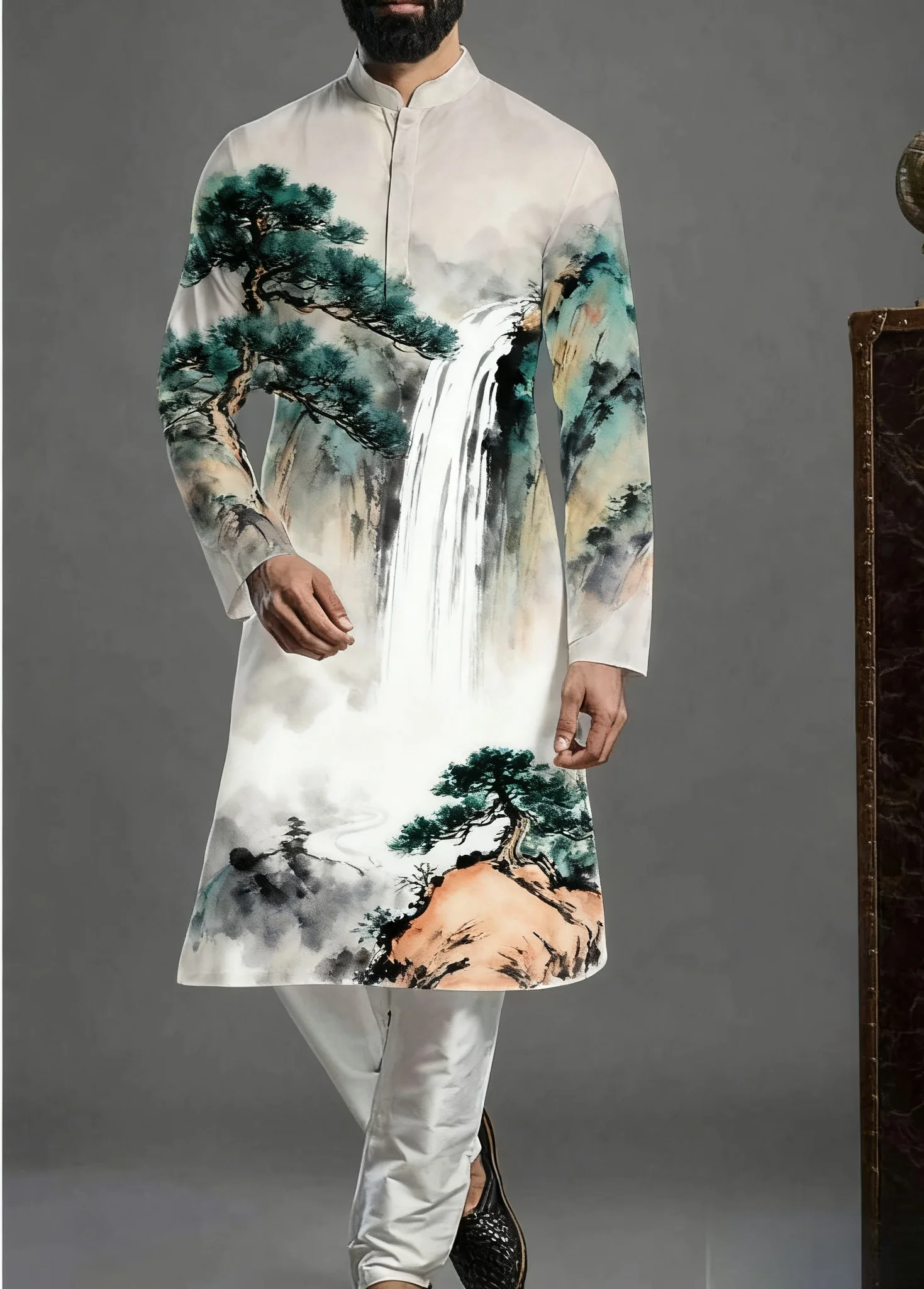 Kurt men's printed pattern kurta vardha fashionable casual fit regular robe suitable for all occasions2026