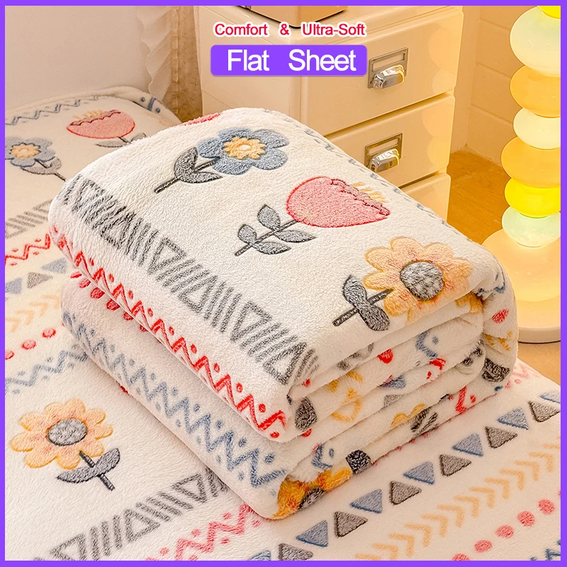 new-thickened-flannel-printed-flat-sheet-multifunctional-warm-throw-blanket-wrinkle-free-bed-linen-single-double-bed-sizes