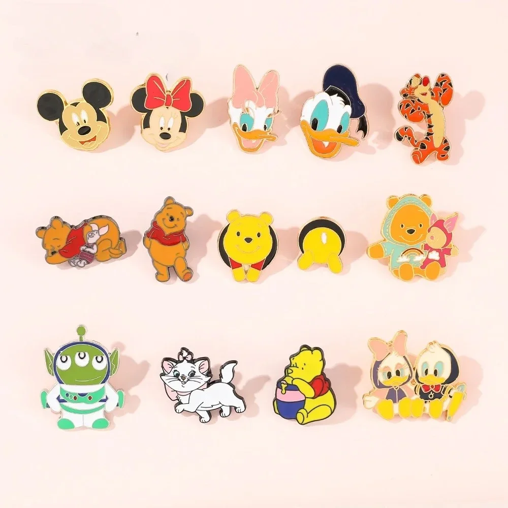 

14pcs Disney Mickey Mouse Brooch Action Anime Figures Winnie Badge of Metal Bag Accessories Children Birthday Gift for Friends