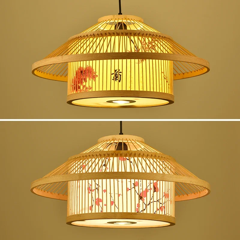 

Lantern hot pot restaurant box, bamboo chandelier with spotlight, hotel private room, table bamboo art lamp, private room lamp