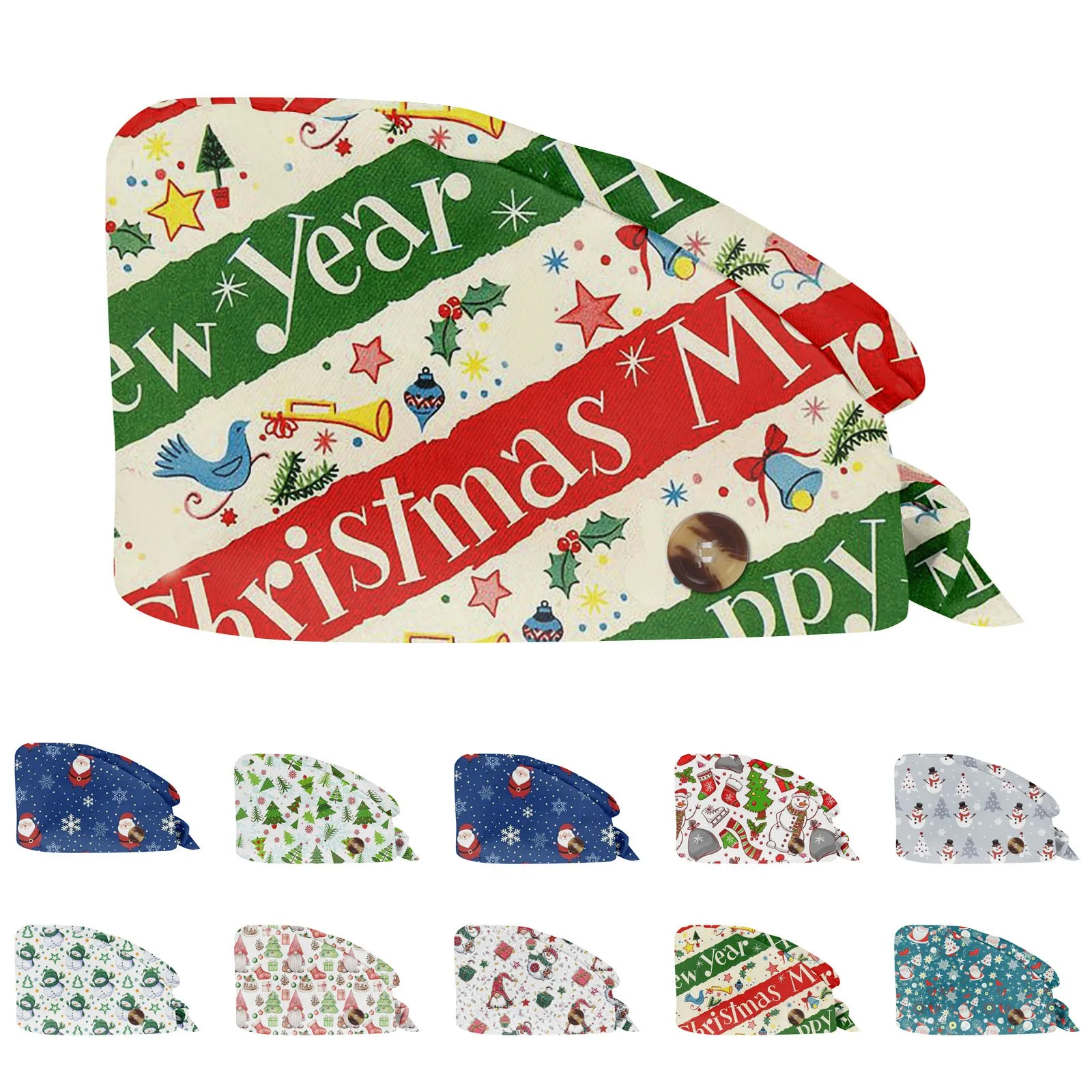 

Surgical Caps Fashion Pharmacy Baotou Caps Christmas Printing Pet Clinic Doctors Hat Nurse Casual Working Hat with Buttons