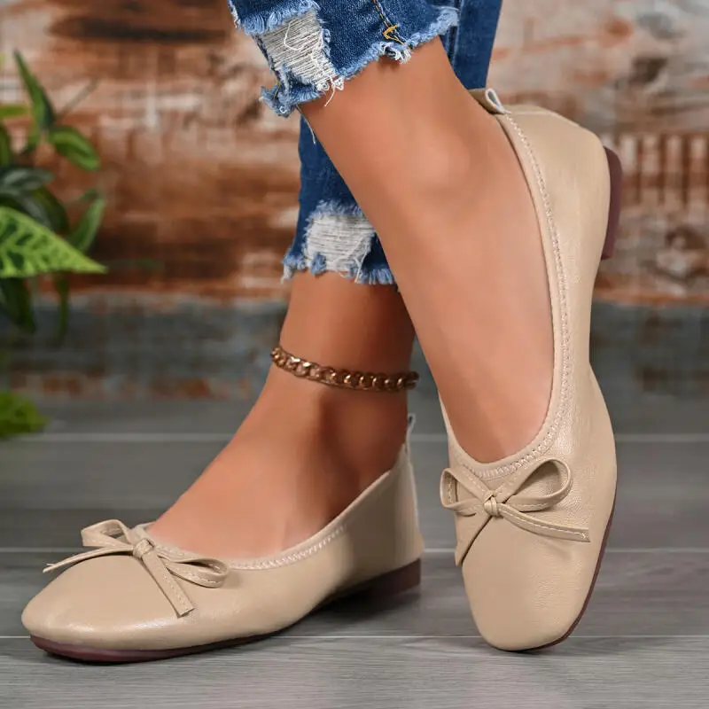 

Elegant Bowknot Nude Pu Ballet Flats Women Summer 2026 Lightweight Soft Designer Mary Jane Shoes Woman's Comfort Flat Heel Pumps