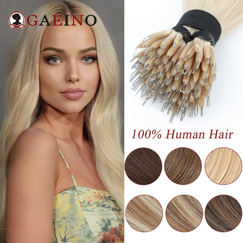 Straight Nano Ring Hair Extensions 12-26Inch 60# Platinum Blonde 100% Real Human Hair Micro Link Hair Extensions 0.8-1G/Pc