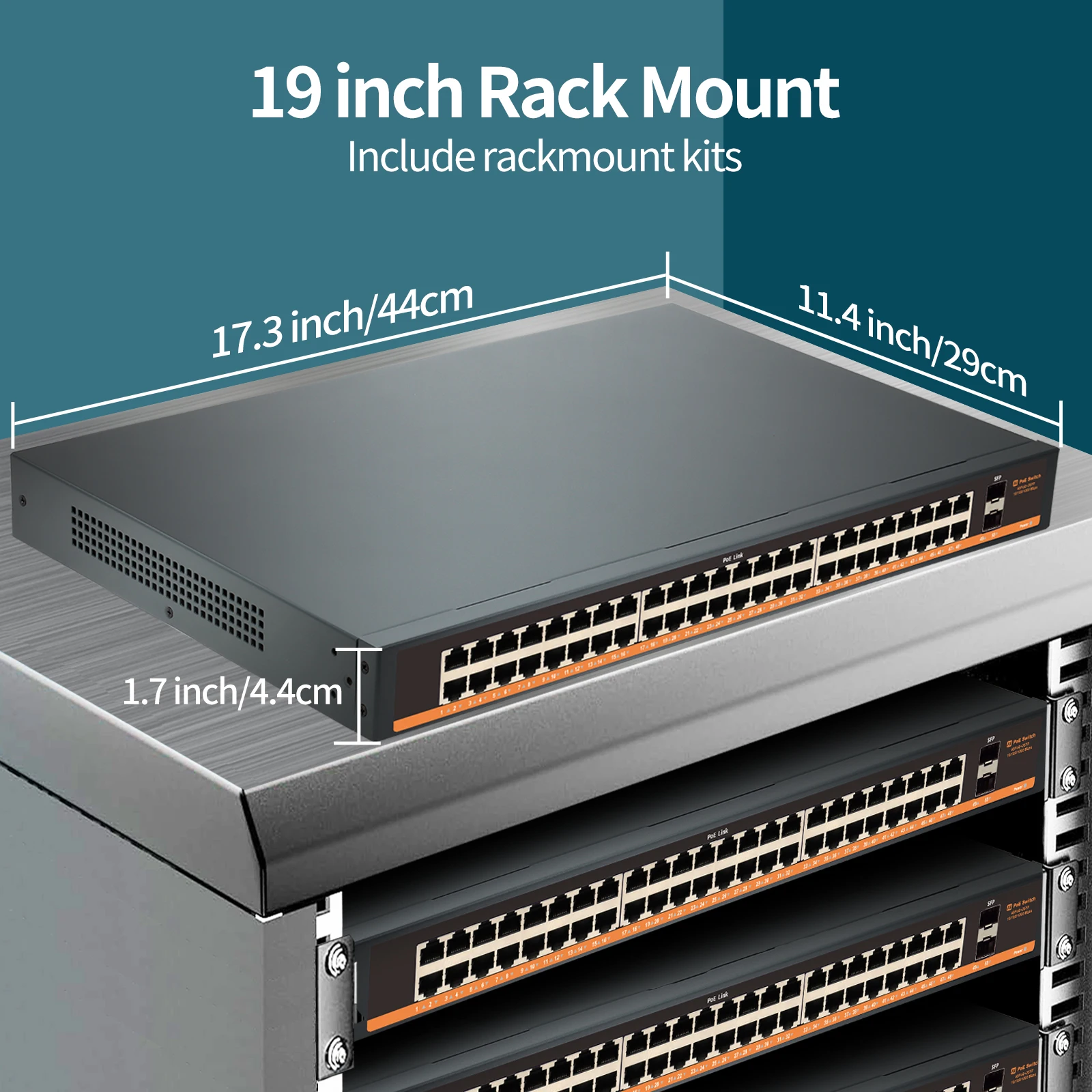 Gadinan-Switch Gigabit PoE, Alimentação de rede descontrolada por Ethernet, Desktop Rackmount, IEEE802.3af, em PoE, 800W, 2x1G SFP, 48 portas