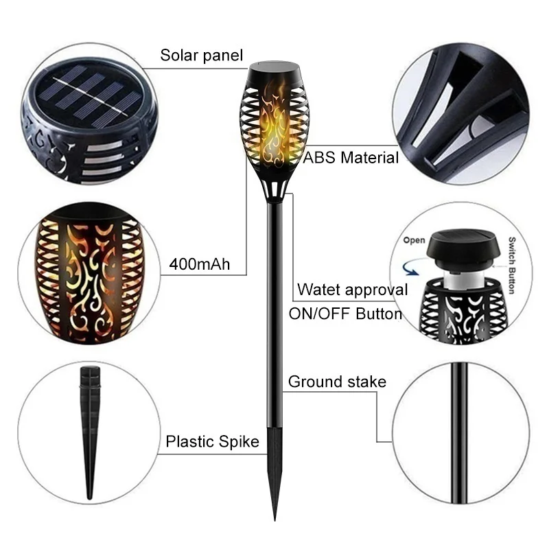 12LED 33LED Solar Flame Torch Lights Migające światło LED Wodoodporna dekoracja ogrodowa Ścieżka trawnika na zewnątrz Yard Patio Lampy podłogowe