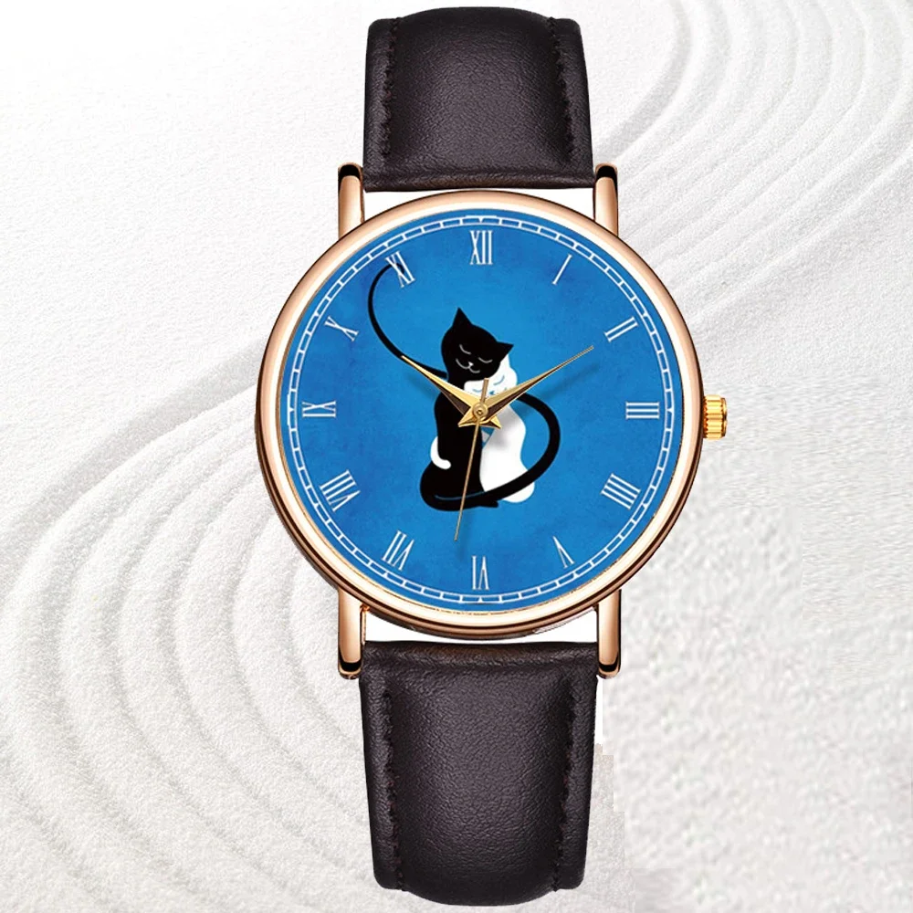 

Women Watches Fashion Lovely Cat Dial Wristwatch Leather Watchband for Students Girls Ladies Quartz Watch Clock Zegarek Damski