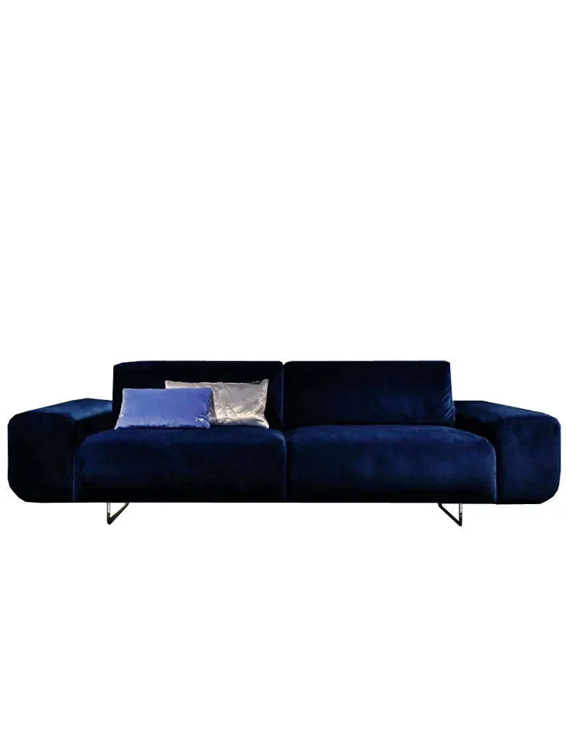 Light Luxury Blue Sofa Italian Velvet Three-Seat Sofa One-Line Modern Simple Sofa for Multi-User Fashion Customization