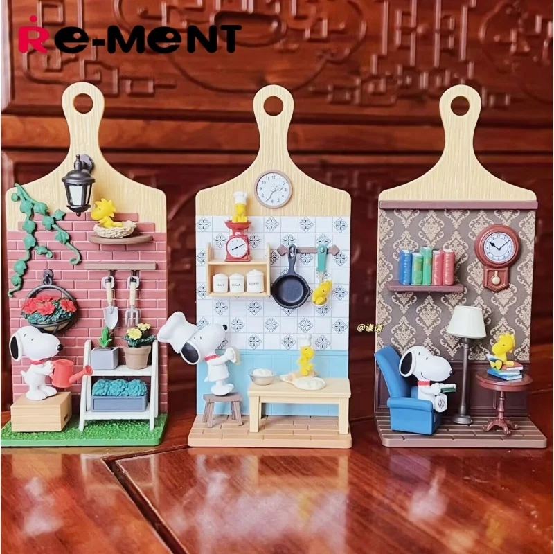 Re-Ment Peanuts Snoopy - Caja Sorpresa de Escenas en Miniatura, Colgante de Tabla de Cortar para Pared, Figura de Comida, Set de Diorama en Miniatura de la Vida Diaria