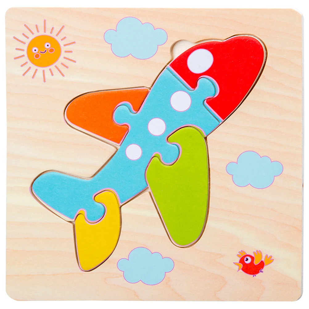 5pcs Wooden Cartoon Car Plane Kids Puzzle Set Durable 3D Jigsaw Educational For Children Game Portable Learning