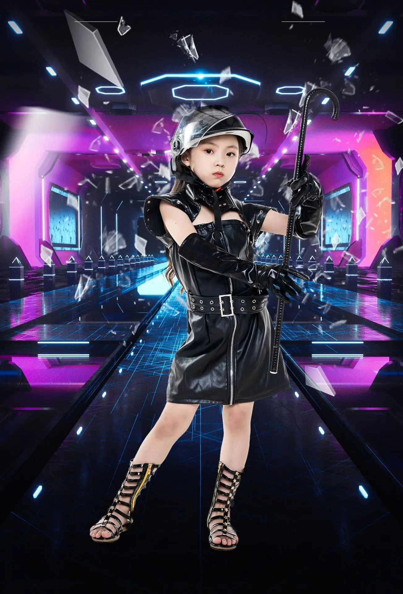 

Girls Locomotive Catwalk Future Warrior Technology Sense Model Catwalk Trendy Clothes Children Meta Universe Car Model Performan