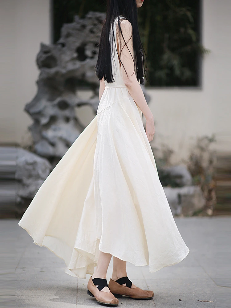 المرأة فستان طويل غير رسمي جديد 2025 الصيف خمر الخامس الرقبة بلون فضفاض مريح الإناث أكمام فساتين عطلة T591 #4