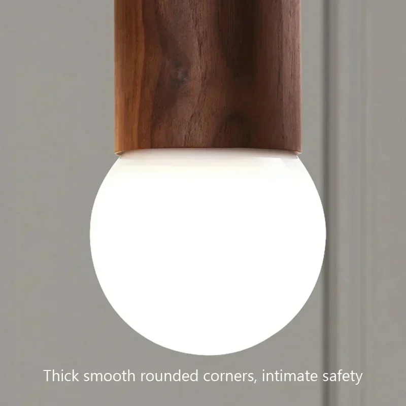 Nordic LED Pendant Light Original Wood Walnut Single Head Small Hanging Lamp for Bedroom Bedside Cloakroom Stairway Decor Lights